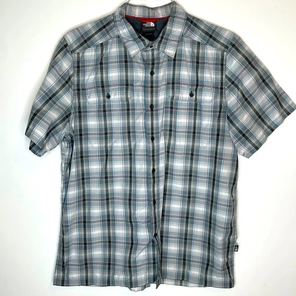 Large‎ North Face Gray-Blue-Black SS Outdoor Adventure Shirt
